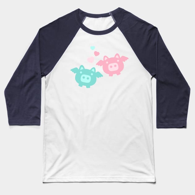 Pastel Flying Pigs in Love Baseball T-Shirt by XOOXOO